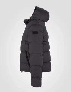 Doudoune anthracite à capuche sans couture, tissu mat - ANTHRACITE