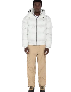 Doudoune blanche à capuche, coupe boxy - BLANC
