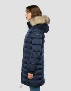 Doudoune bleu marine avec col en fausse fourrure amovible - MARINE