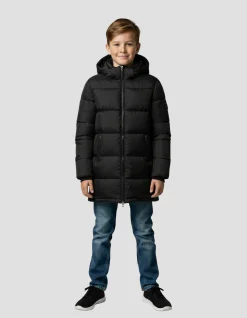 Doudoune longue noire à capuche enfant - NOIR