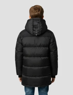 Doudoune longue noire à capuche enfant - NOIR