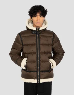Doudoune marron à capuche esprit bombardier - MARRON