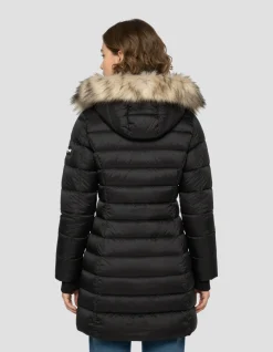 Doudoune noire avec col en fausse fourrure amovible - NOIR