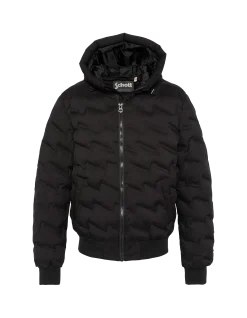 Doudoune noire à capuche avec matelassage soudé, sans couture - NOIR