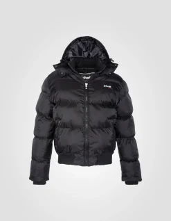 Doudoune noire à capuche, coupe boxy - NOIR