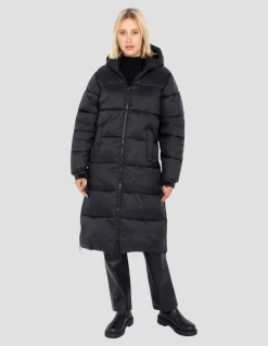 Doudoune noire à capuche extra longue en nylon recyclé - NOIR