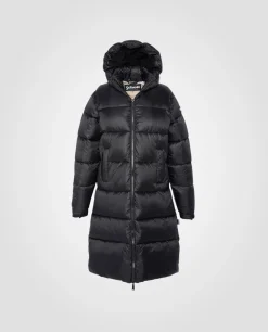 Doudoune noire à capuche extra longue en nylon recyclé - NOIR