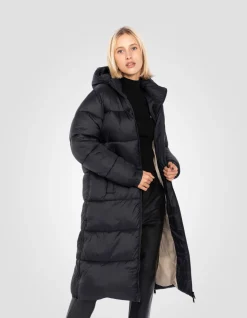 Doudoune noire à capuche extra longue en nylon recyclé - NOIR