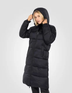 Doudoune noire à capuche extra longue en nylon recyclé - NOIR