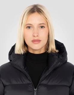 Doudoune noire à capuche extra longue en nylon recyclé - NOIR