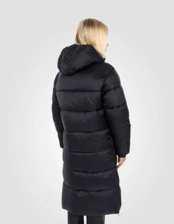 Doudoune noire à capuche extra longue en nylon recyclé - NOIR