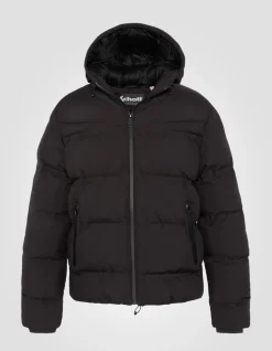 Doudoune noire à capuche sans couture, tissu mat - NOIR
