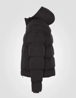 Doudoune noire à capuche sans couture, tissu mat - NOIR