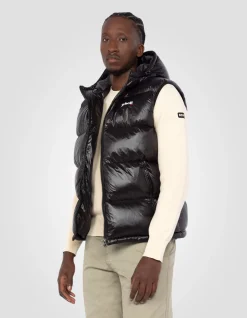 Doudoune noire sans manche à capuche shiny - NOIR