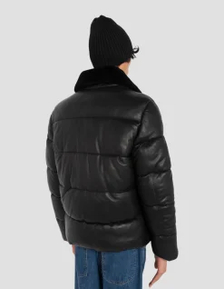 Doudoune noire urban, cuir d'agneau - NOIR