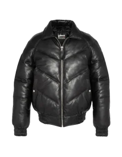 Doudoune rétro streetwear noire, cuir de vachette - NOIR