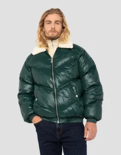 Doudoune rétro streetwear shiny vert forêt - VERT FORÊT