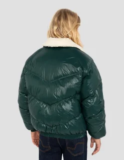 Doudoune rétro streetwear shiny vert forêt - VERT FORÊT