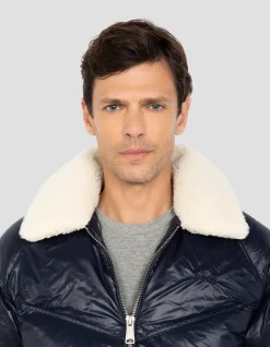 Doudoune rétro streetwear shiny bleu marine - MARINE