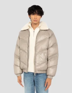 Doudoune rétro streetwear shiny beige - BEIGE