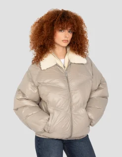 Doudoune rétro streetwear shiny beige - BEIGE