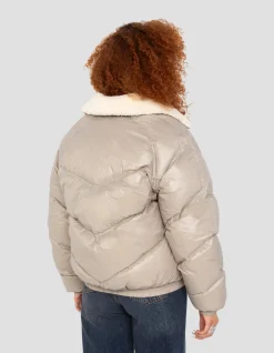Doudoune rétro streetwear shiny beige - BEIGE