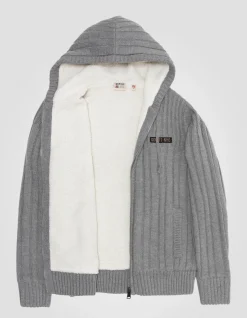 Gilet à capuche gris chiné doublé sherpa - GRIS CHINÉ