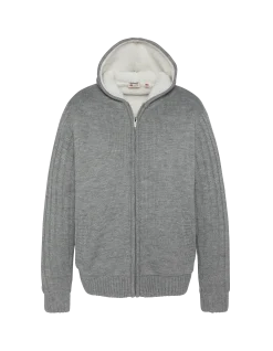 Gilet gris chiné à capuche doublé sherpa - GRIS CHINÉ