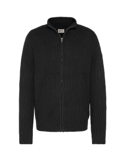 Gilet zippé noir, maille côtelé - NOIR