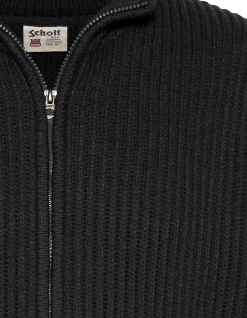 Gilet zippé noir, maille côtelé - NOIR