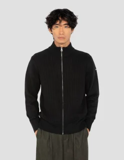Gilet zippé noir, maille fantaisie - NOIR