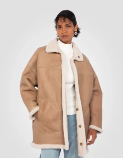 Manteau long sable réversible, mouton double face - SABLE