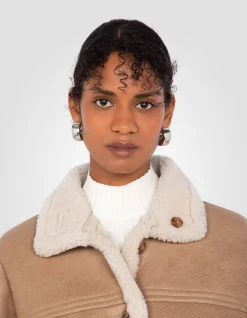 Manteau long sable réversible, mouton double face - SABLE
