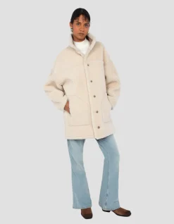 Manteau long sable réversible, mouton double face - SABLE