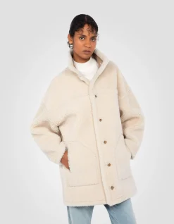 Manteau long sable réversible, mouton double face - SABLE