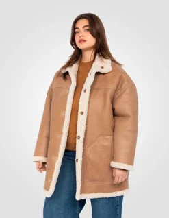 Manteau long sable réversible, mouton double face, grande taille - SABLE