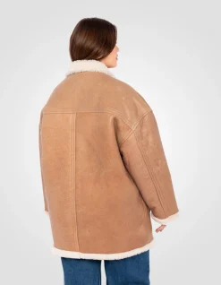 Manteau long sable réversible, mouton double face, grande taille - SABLE