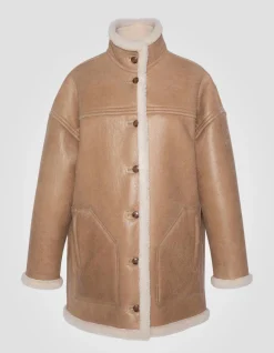 Manteau long sable réversible, mouton double face, grande taille - SABLE