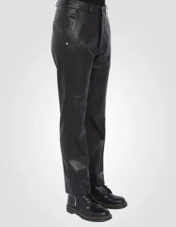 Pantalon droit noir en cuir - NOIR