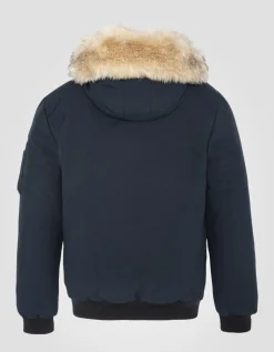 Parka courte bleu marine à capuche avec fausse fourrure - MARINE