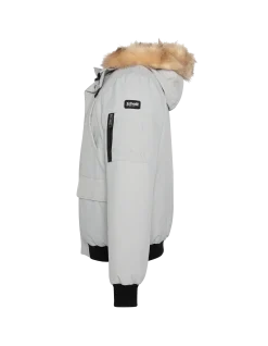 Parka courte gris acier à capuche avec fausse fourrure - GRIS ACIER