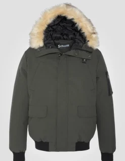 Parka courte kaki à capuche avec fausse fourrure - KAKI