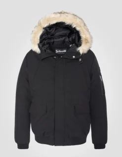Parka courte noire à capuche avec fausse fourrure - NOIR