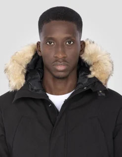 Parka courte noire à capuche avec fausse fourrure - NOIR
