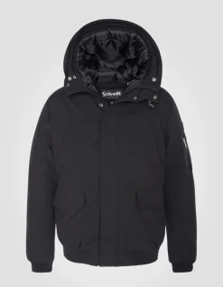 Parka courte noire à capuche avec fausse fourrure - NOIR
