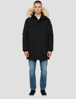Parka noire à capuche en fausse fourrure amovible - NOIR