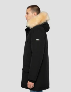 Parka noire à capuche en fausse fourrure amovible - NOIR