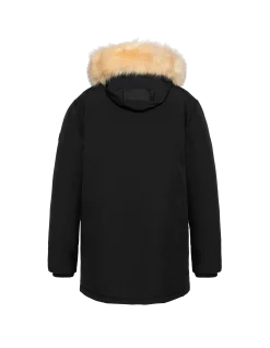 Parka noire à capuche en fausse fourrure amovible - NOIR