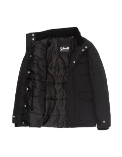 Parka noire multipoches avec capuche sous col - NOIR