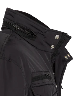 Parka noire multipoches avec capuche sous col - NOIR
